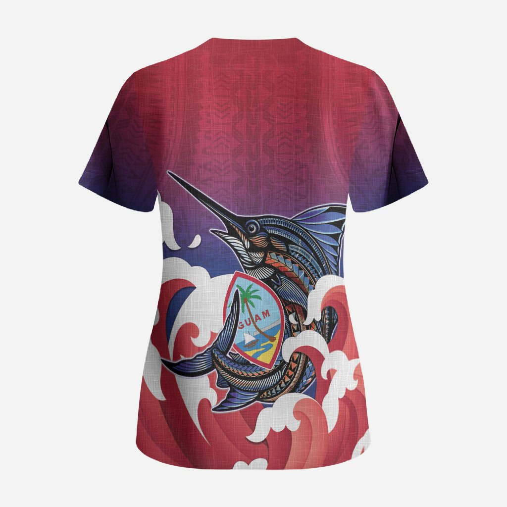 Guam Blue Marlin Fishing Scrub Top Polynesian Style LT05 - Polynesian Pride