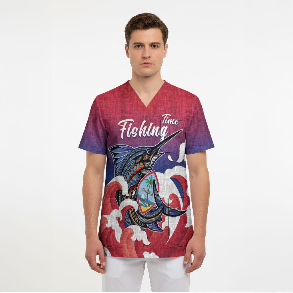 Guam Blue Marlin Fishing Scrub Top Polynesian Style LT05 - Polynesian Pride