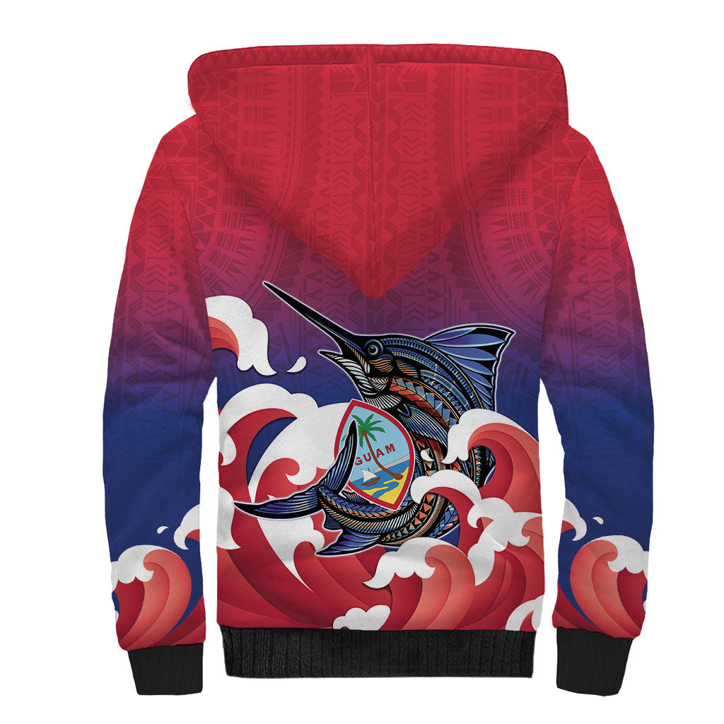 Guam Blue Marlin Fishing Sherpa Hoodie Polynesian Style