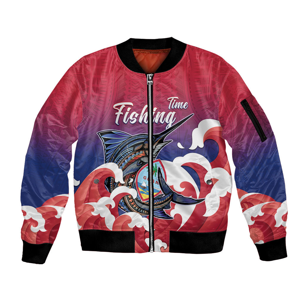 Guam Blue Marlin Fishing Sleeve Zip Bomber Jacket Polynesian Style LT05 Unisex Red - Polynesian Pride
