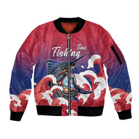 Guam Blue Marlin Fishing Sleeve Zip Bomber Jacket Polynesian Style LT05 Unisex Red - Polynesian Pride