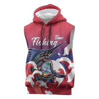Guam Blue Marlin Fishing Sleeveless Hoodie Polynesian Style LT05 Red - Polynesian Pride