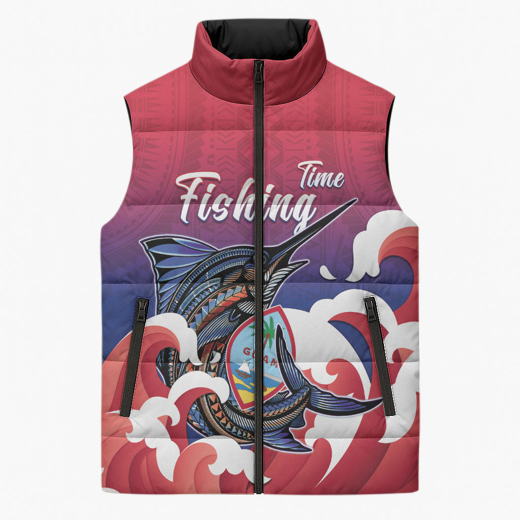 Guam Blue Marlin Fishing Sleeveless Puffer Jacket Polynesian Style LT05 Unisex Red - Polynesian Pride