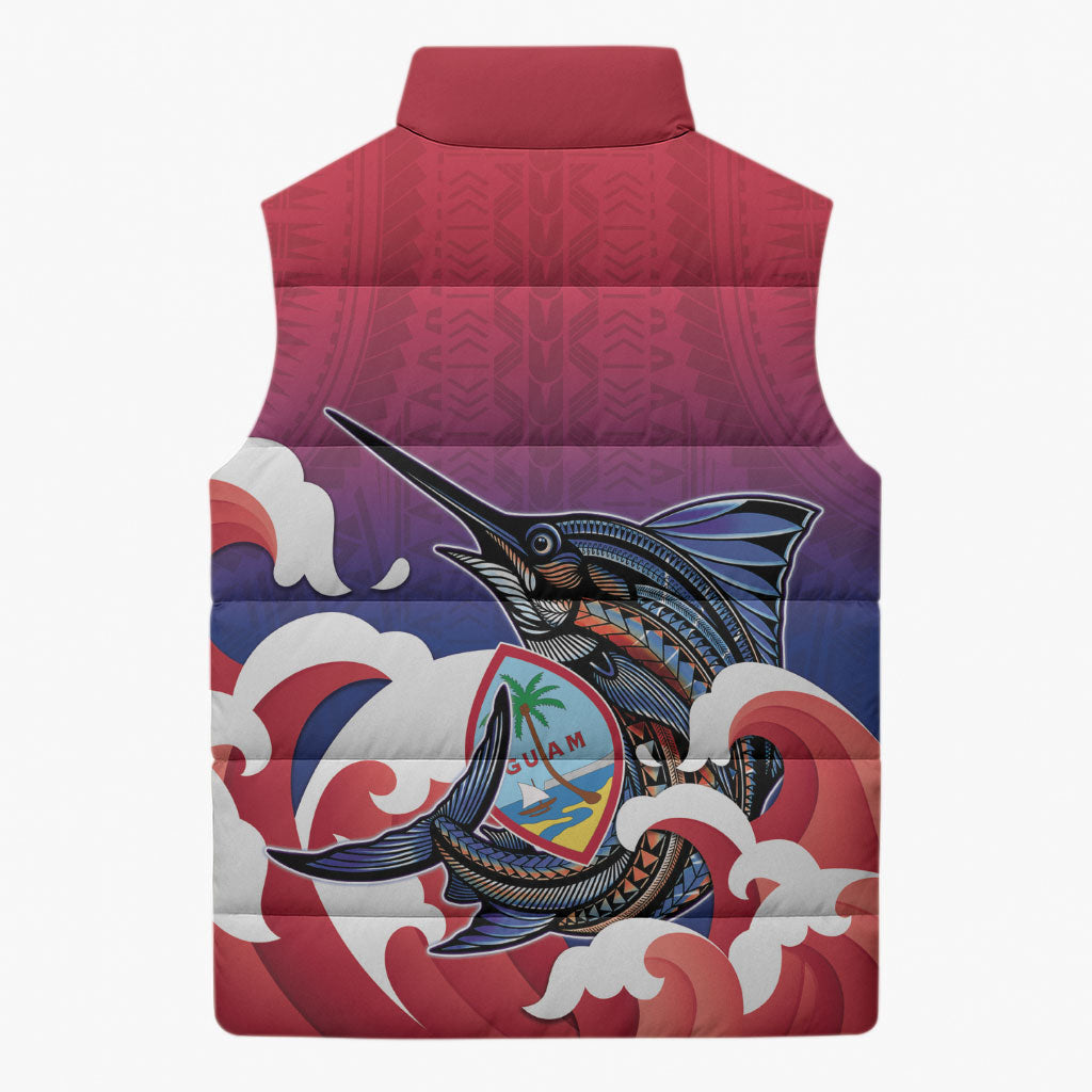 Guam Blue Marlin Fishing Sleeveless Puffer Jacket Polynesian Style LT05 - Polynesian Pride