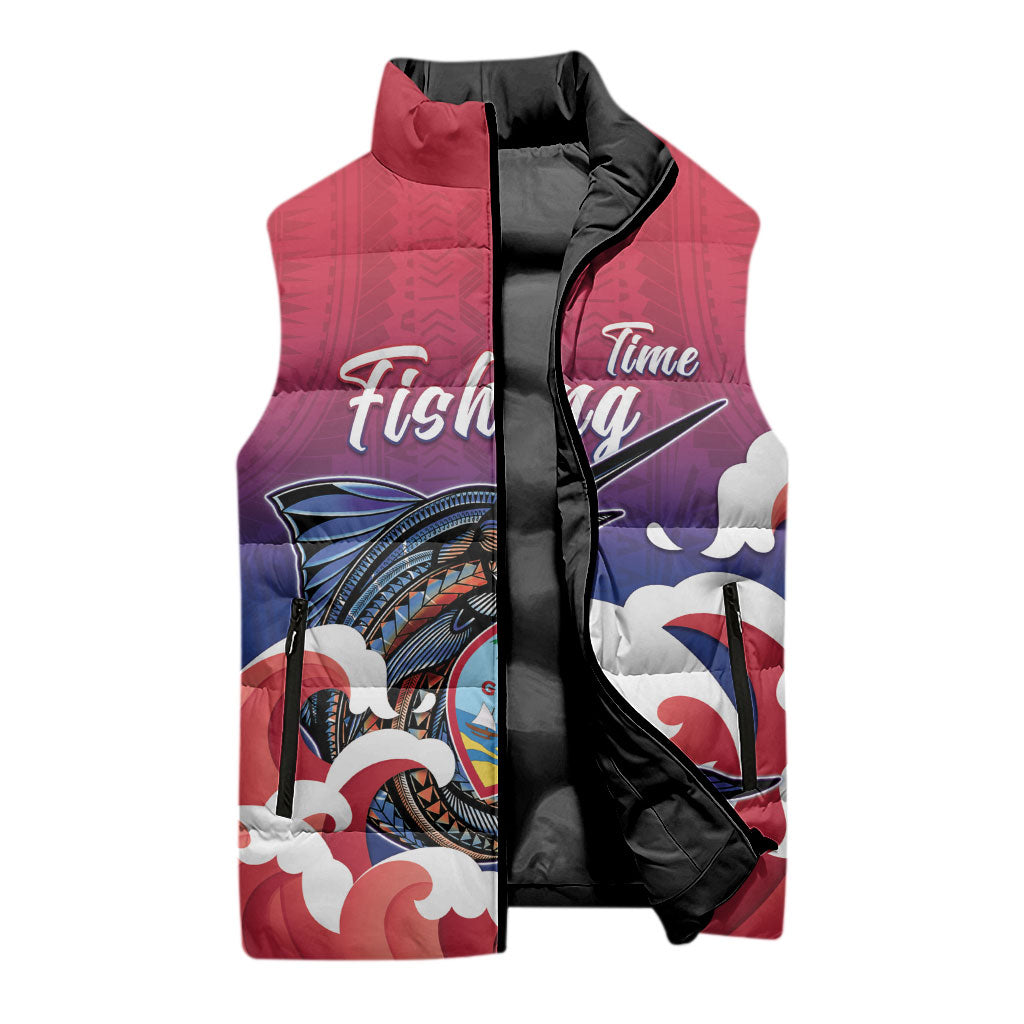 Guam Blue Marlin Fishing Sleeveless Puffer Jacket Polynesian Style LT05 - Polynesian Pride