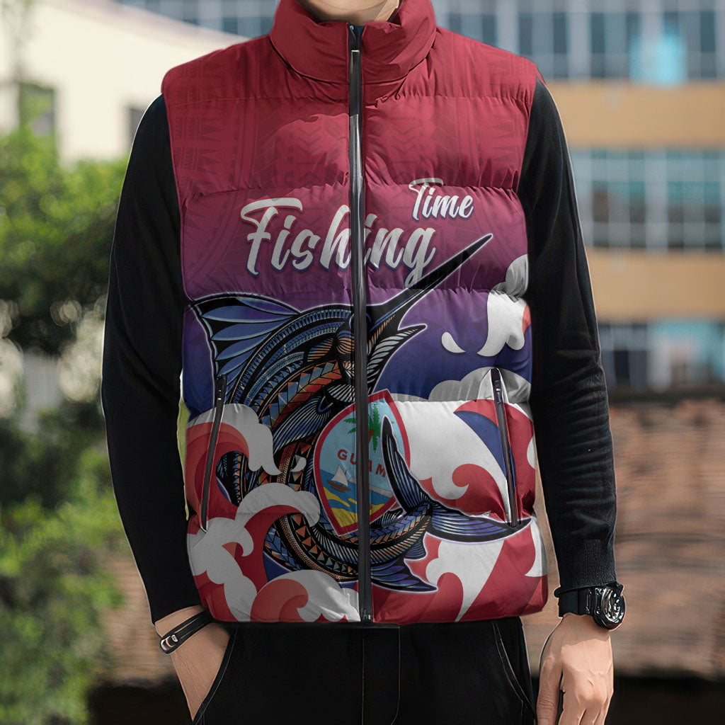 Guam Blue Marlin Fishing Sleeveless Puffer Jacket Polynesian Style LT05 - Polynesian Pride