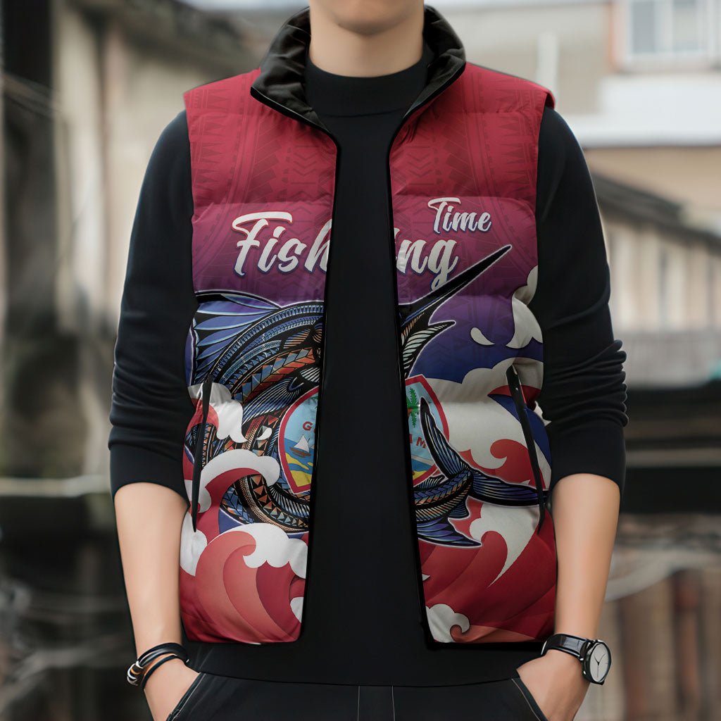 Guam Blue Marlin Fishing Sleeveless Puffer Jacket Polynesian Style LT05 - Polynesian Pride