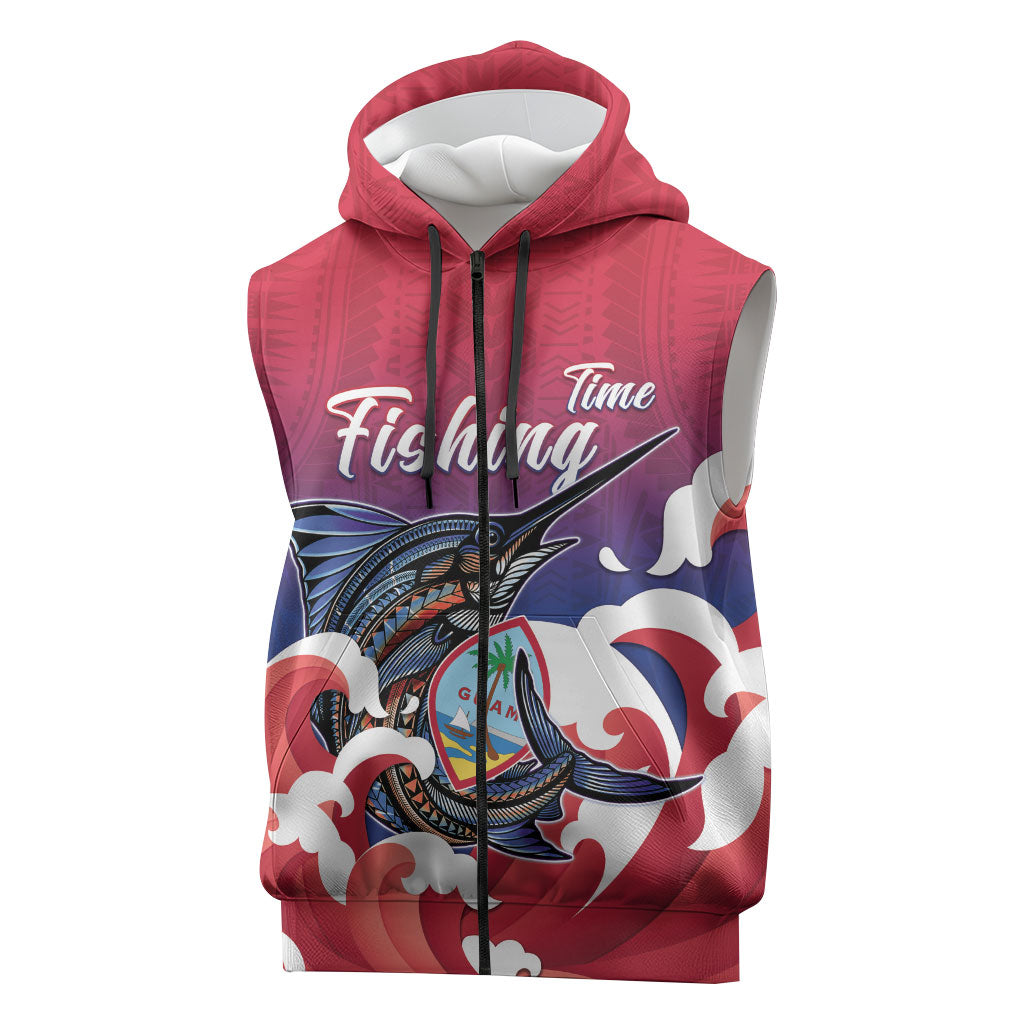 Guam Blue Marlin Fishing Sleeveless Zip Hoodie Polynesian Style LT05 Red - Polynesian Pride