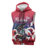 Guam Blue Marlin Fishing Sleeveless Zip Hoodie Polynesian Style LT05 Red - Polynesian Pride