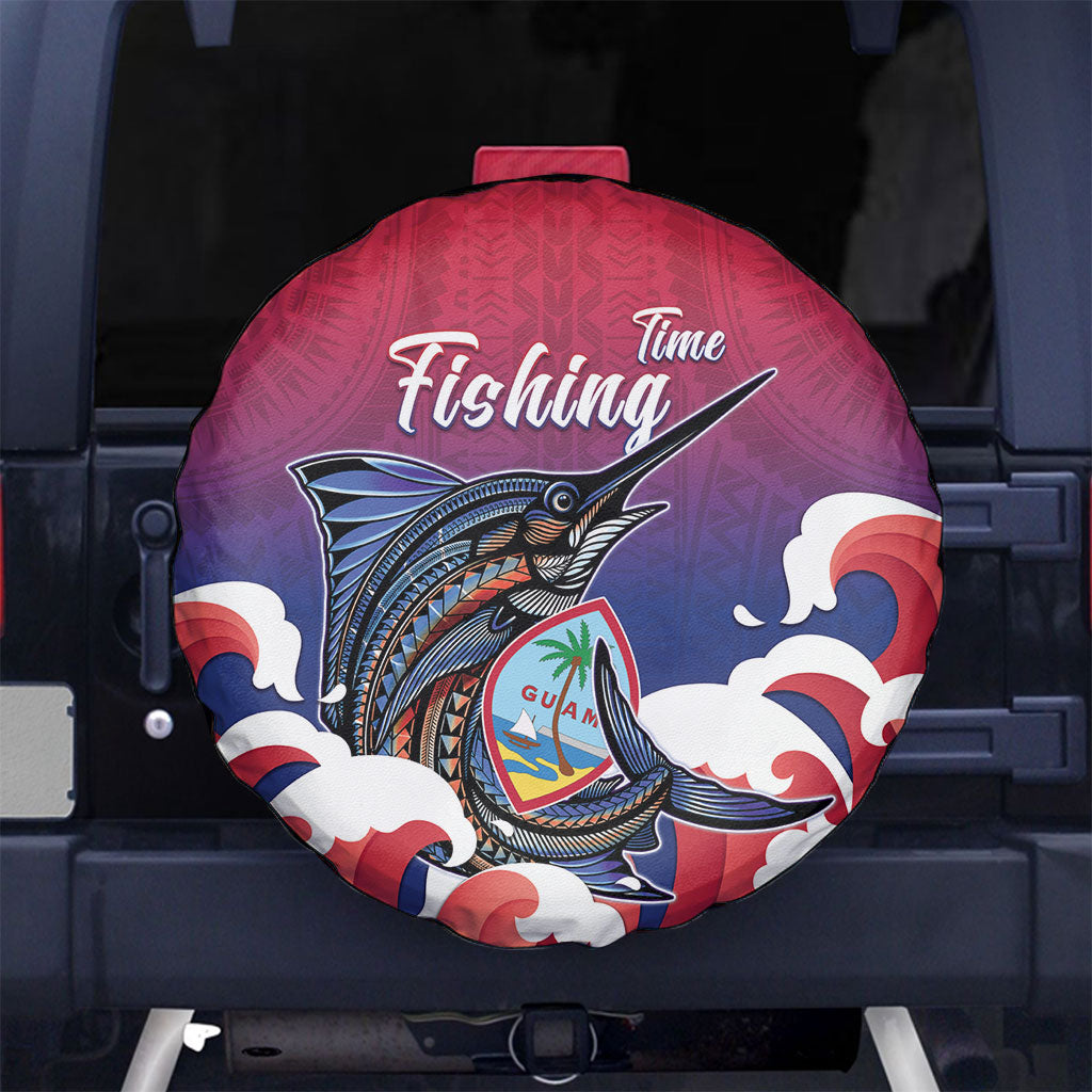 Guam Blue Marlin Fishing Spare Tire Cover Polynesian Style LT05 No hole Red - Polynesian Pride