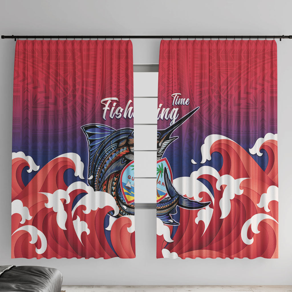 Guam Blue Marlin Fishing Window Curtain Polynesian Style LT05 With Hooks Red - Polynesian Pride