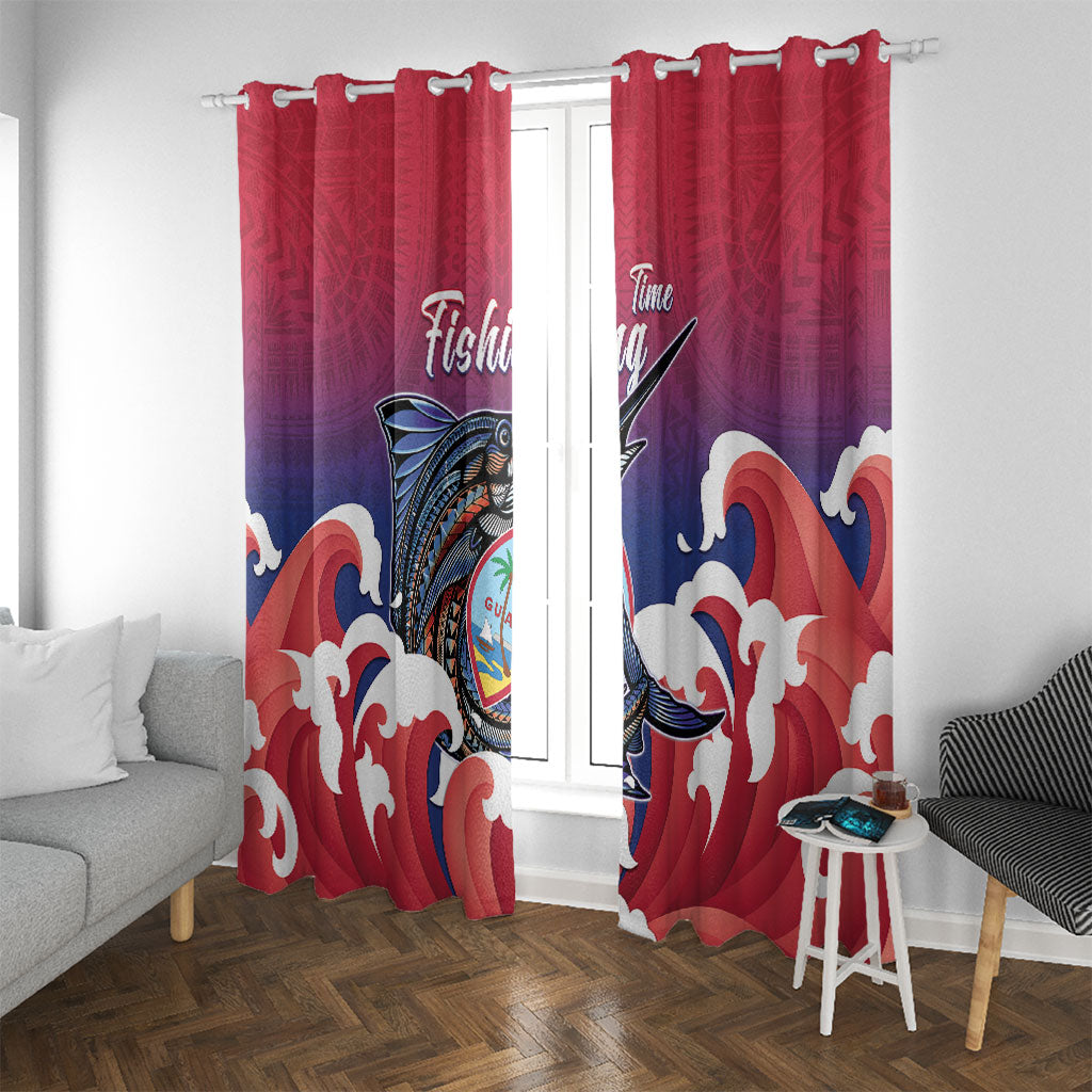 Guam Blue Marlin Fishing Window Curtain Polynesian Style LT05 With Grommets Red - Polynesian Pride