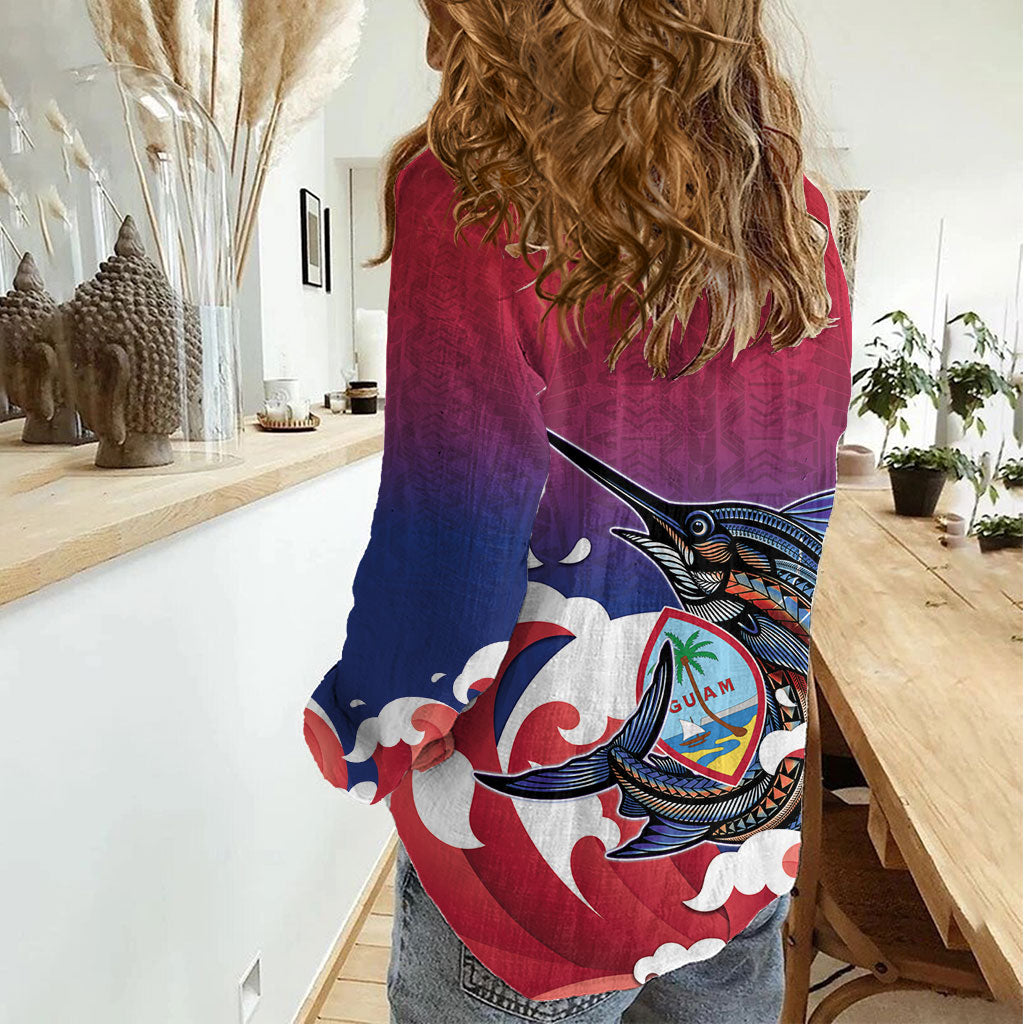 Guam Blue Marlin Fishing Women Casual Shirt Polynesian Style LT05 - Polynesian Pride