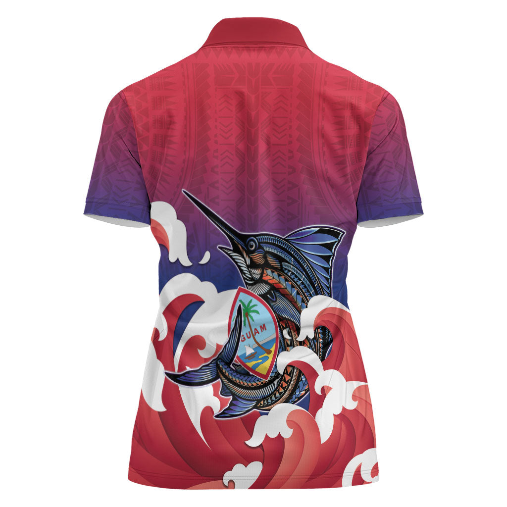Guam Blue Marlin Fishing Women Polo Shirt Polynesian Style LT05 - Polynesian Pride
