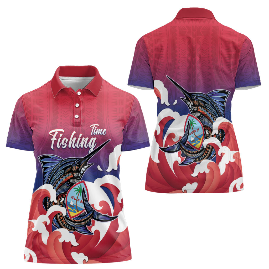 Guam Blue Marlin Fishing Women Polo Shirt Polynesian Style LT05 - Polynesian Pride