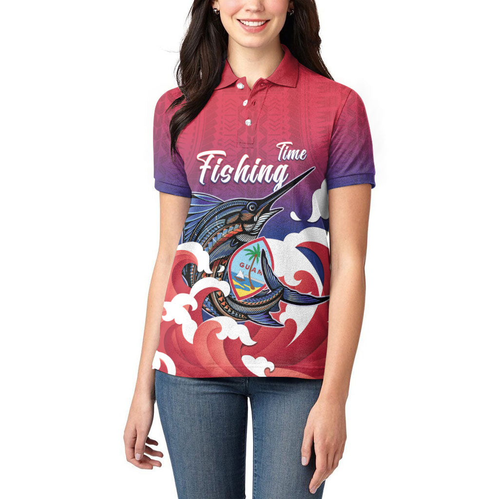 Guam Blue Marlin Fishing Women Polo Shirt Polynesian Style LT05 - Polynesian Pride
