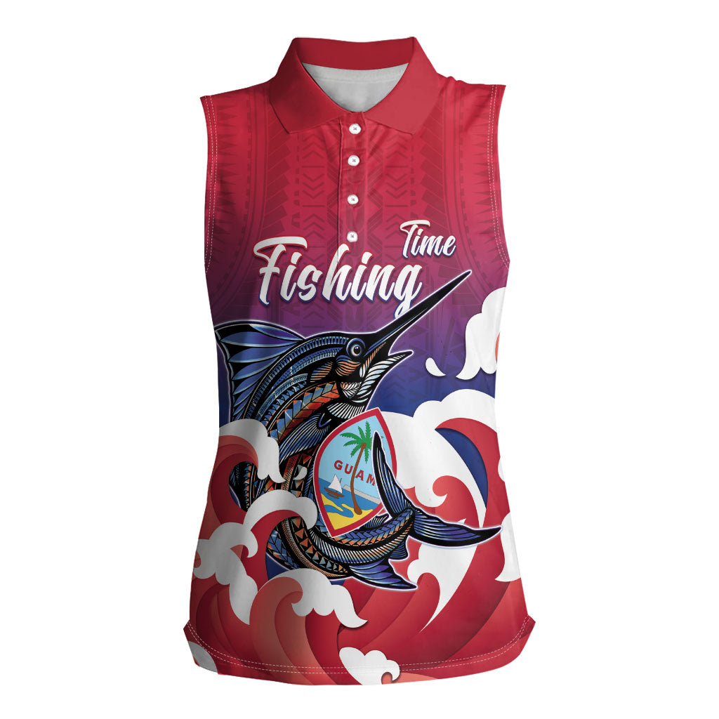 Guam Blue Marlin Fishing Women Sleeveless Polo Shirt Polynesian Style LT05 Female Red - Polynesian Pride