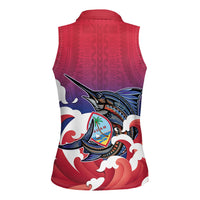 Guam Blue Marlin Fishing Women Sleeveless Polo Shirt Polynesian Style LT05 - Polynesian Pride