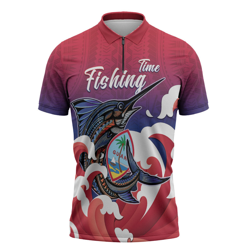 Guam Blue Marlin Fishing Zipper Polo Shirt Polynesian Style