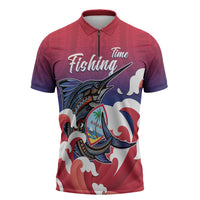 Guam Blue Marlin Fishing Zipper Polo Shirt Polynesian Style