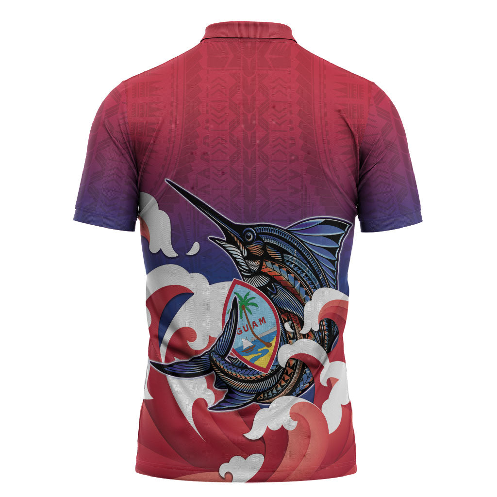 Guam Blue Marlin Fishing Zipper Polo Shirt Polynesian Style