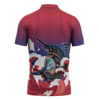 Guam Blue Marlin Fishing Zipper Polo Shirt Polynesian Style