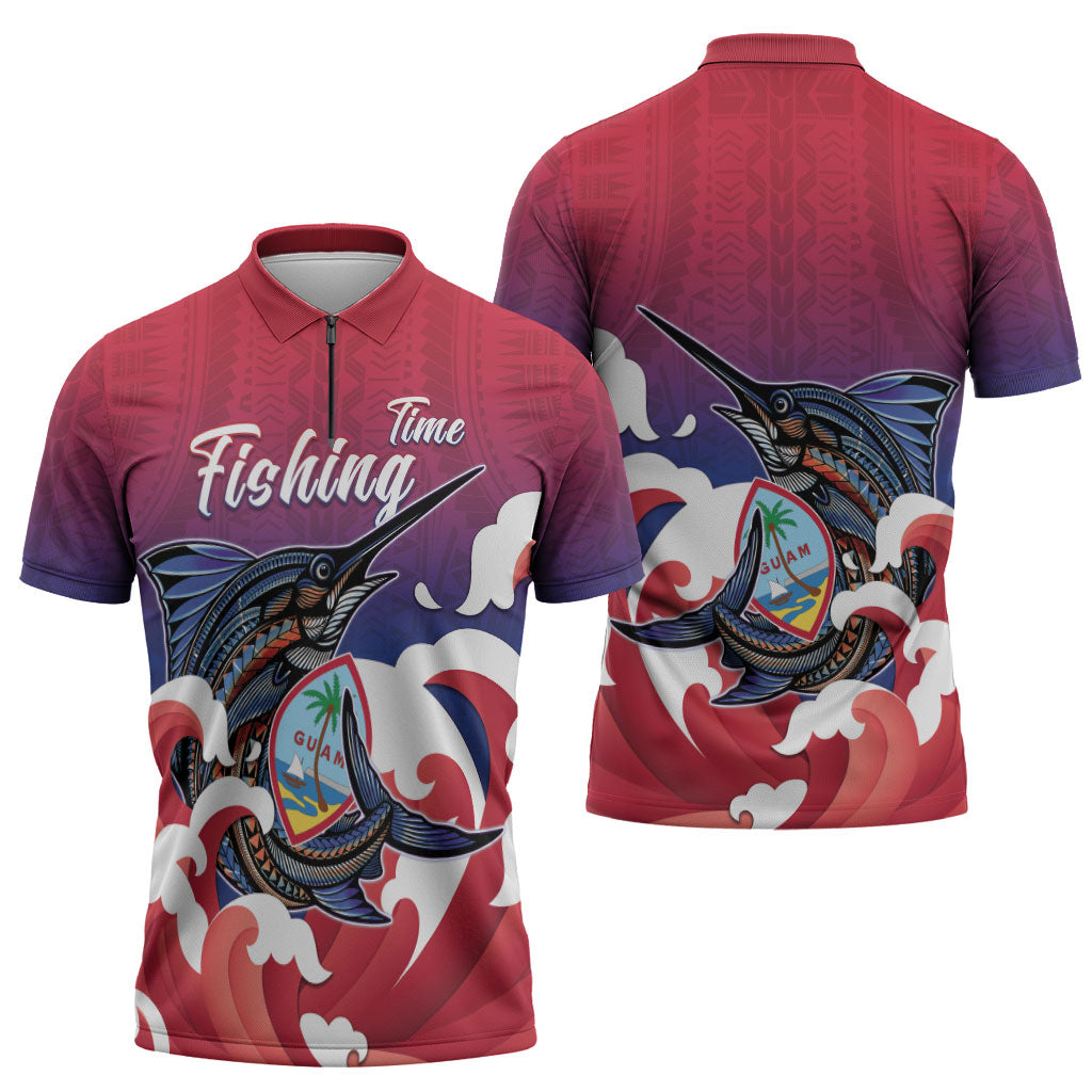 Guam Blue Marlin Fishing Zipper Polo Shirt Polynesian Style