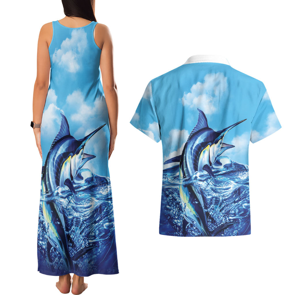 Hawaii Blue Marlin Fishing Couples Matching Tank Maxi Dress and Hawaiian Shirt LT05 - Polynesian Pride