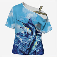 Hawaii Blue Marlin Fishing Cross Shoulder Shirt LT05 Female Blue - Polynesian Pride