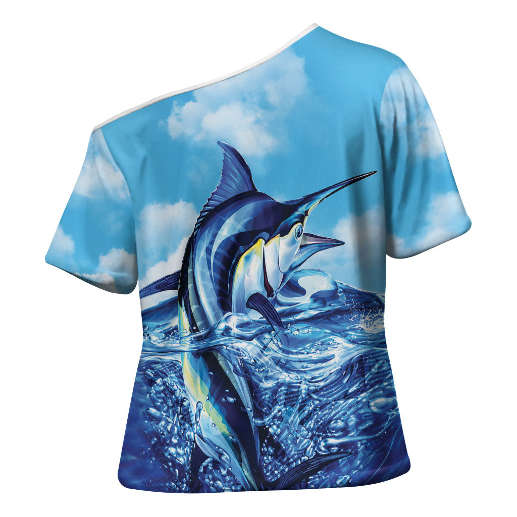 Hawaii Blue Marlin Fishing Cross Shoulder Shirt LT05 - Polynesian Pride