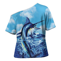 Hawaii Blue Marlin Fishing Cross Shoulder Shirt LT05 - Polynesian Pride