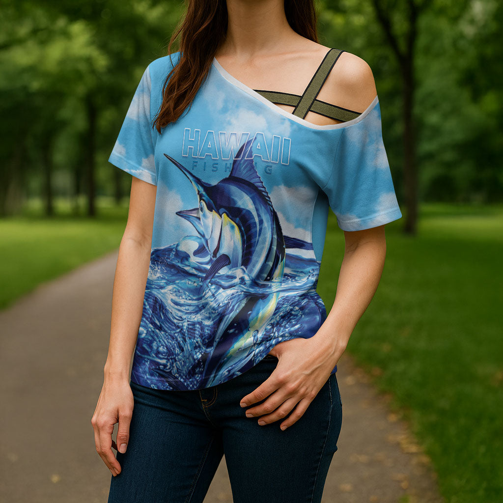 Hawaii Blue Marlin Fishing Cross Shoulder Shirt LT05 - Polynesian Pride