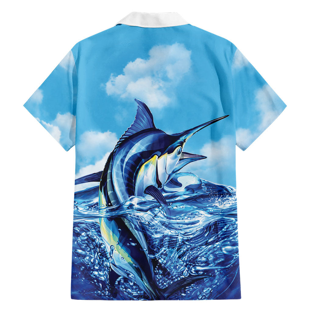 Hawaii Blue Marlin Fishing Family Matching Long Sleeve Bodycon Dress and Hawaiian Shirt
