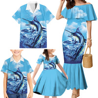 Hawaii Blue Marlin Fishing Family Matching Mermaid Dress and Hawaiian Shirt