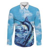 Hawaii Blue Marlin Fishing Family Matching Short Sleeve Bodycon Dress and Hawaiian Shirt
