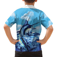 Hawaii Blue Marlin Fishing Family Matching Tank Maxi Dress and Hawaiian Shirt