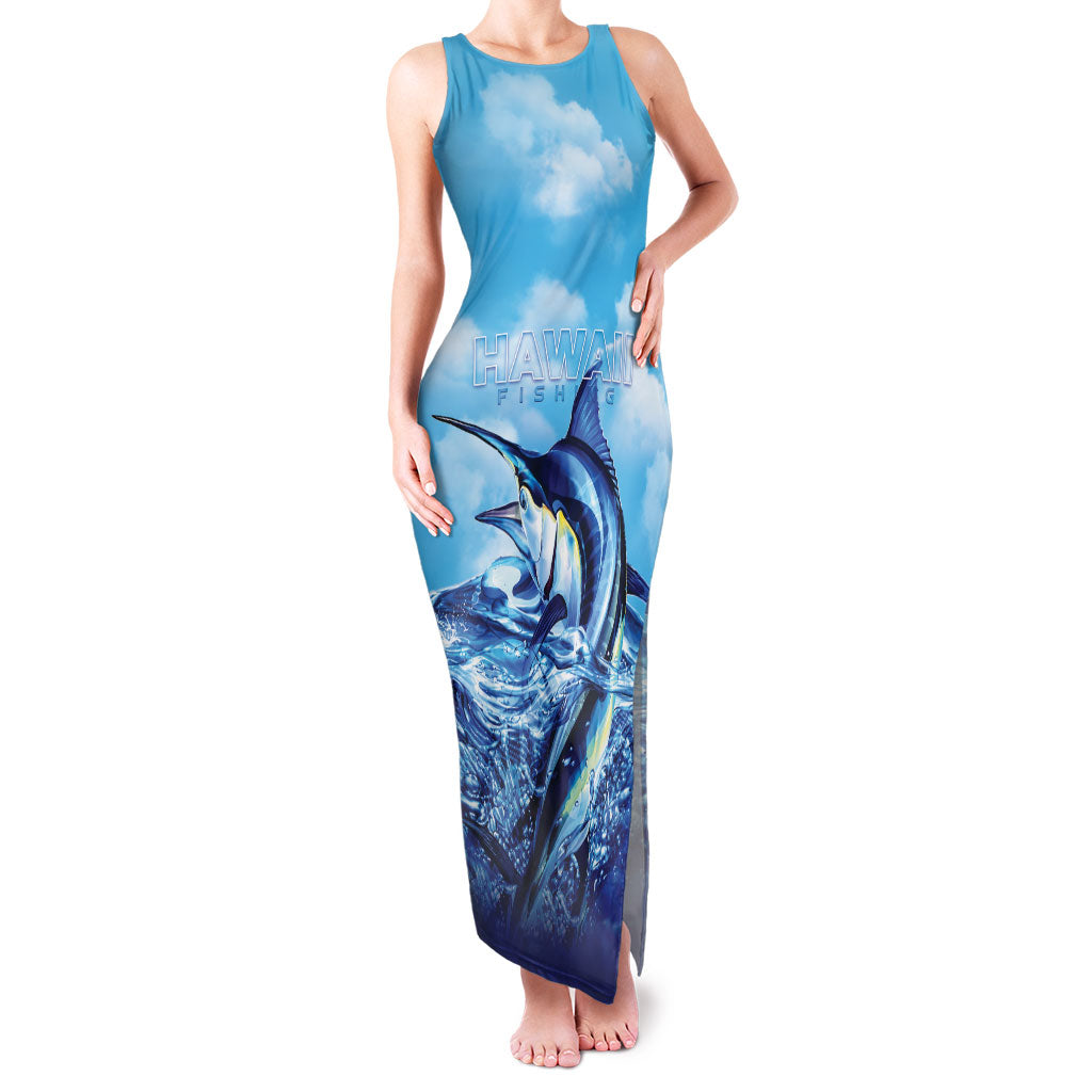 Hawaii Blue Marlin Fishing Family Matching Tank Maxi Dress and Hawaiian Shirt