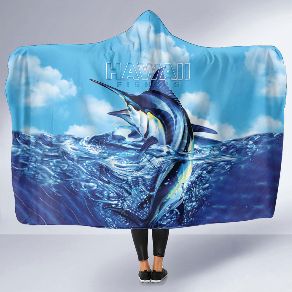 Hawaii Blue Marlin Fishing Hooded Blanket LT05 One Size Blue - Polynesian Pride