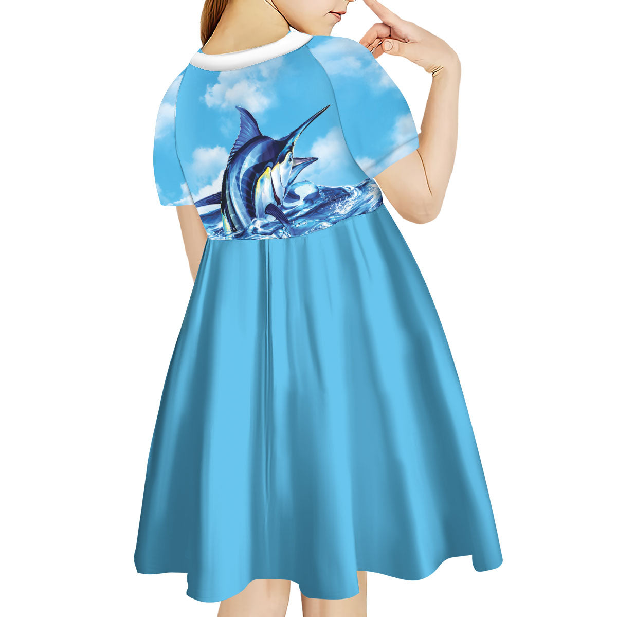 Hawaii Blue Marlin Fishing Kid Short Sleeve Dress LT05 - Polynesian Pride