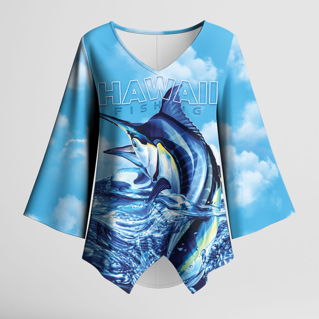 Hawaii Blue Marlin Fishing Kimono Sleeve Blouse LT05 Female Blue - Polynesian Pride