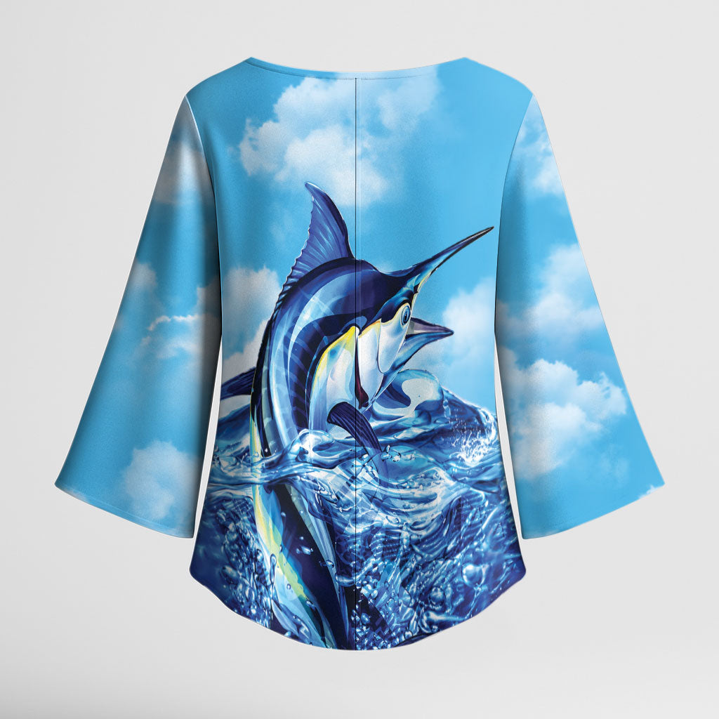 Hawaii Blue Marlin Fishing Kimono Sleeve Blouse LT05 - Polynesian Pride