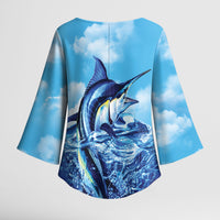 Hawaii Blue Marlin Fishing Kimono Sleeve Blouse LT05 - Polynesian Pride