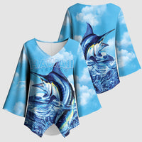 Hawaii Blue Marlin Fishing Kimono Sleeve Blouse LT05 - Polynesian Pride