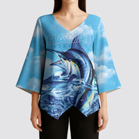 Hawaii Blue Marlin Fishing Kimono Sleeve Blouse LT05 - Polynesian Pride