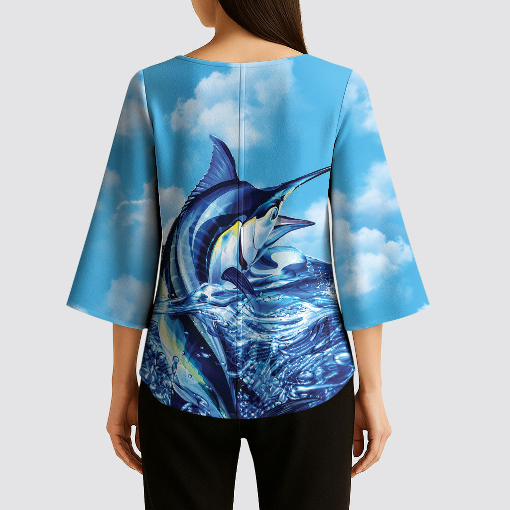 Hawaii Blue Marlin Fishing Kimono Sleeve Blouse LT05 - Polynesian Pride