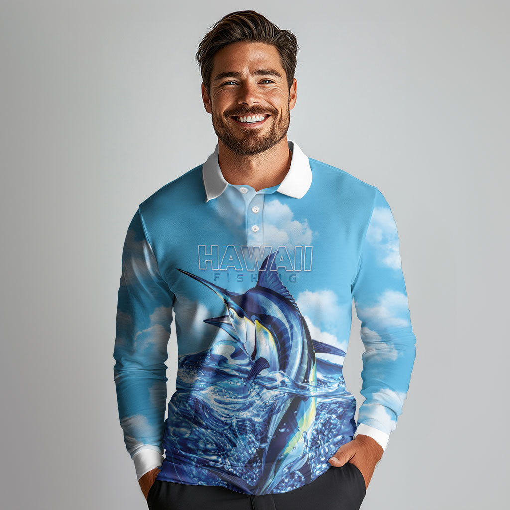 Hawaii Blue Marlin Fishing Long Sleeve Polo Shirt LT05 - Polynesian Pride
