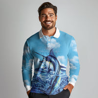 Hawaii Blue Marlin Fishing Long Sleeve Polo Shirt LT05 - Polynesian Pride