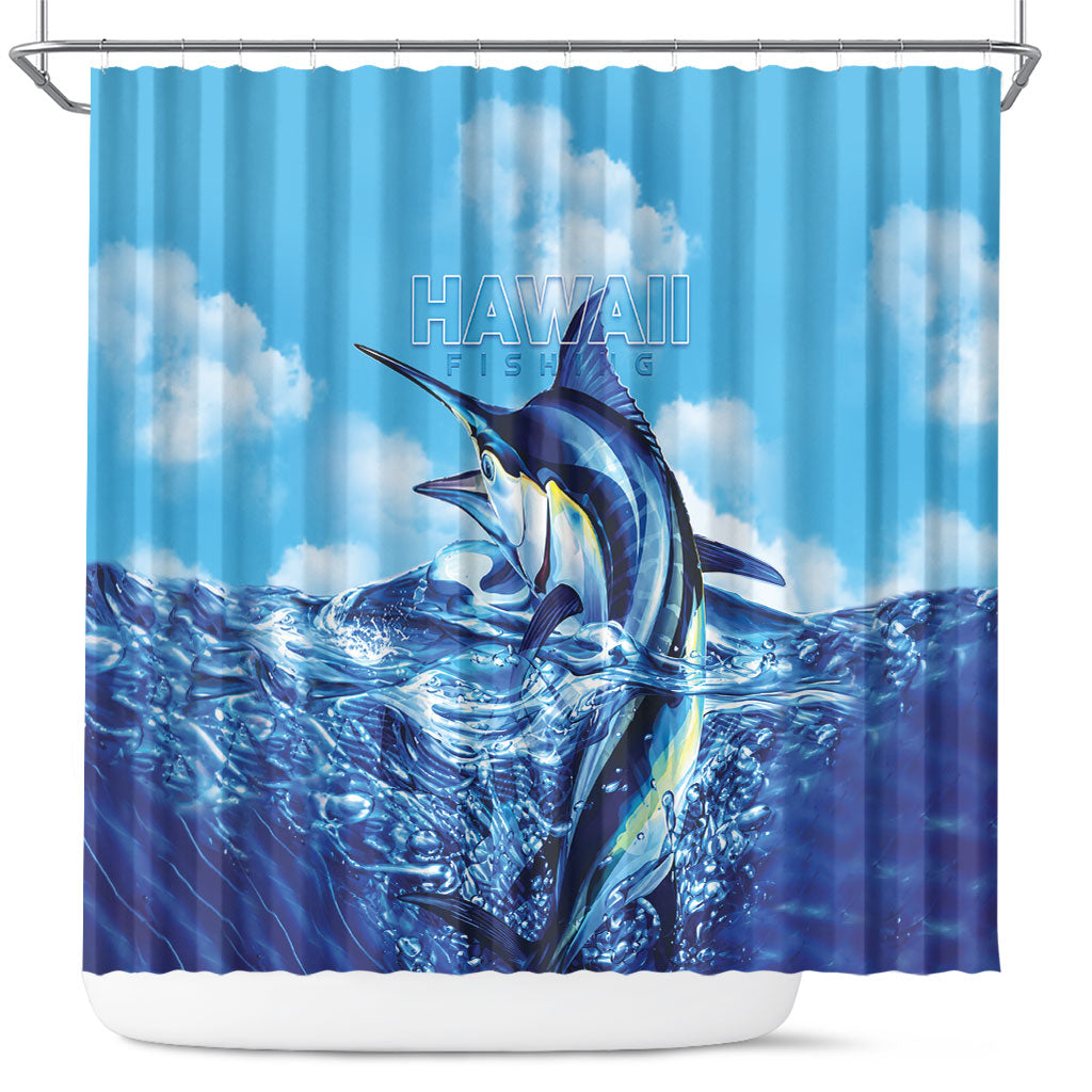 Hawaii Blue Marlin Fishing Shower Curtain LT05 Blue - Polynesian Pride