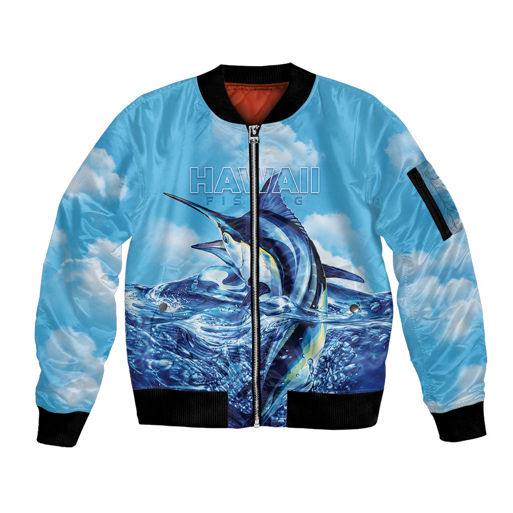 Hawaii Blue Marlin Fishing Sleeve Zip Bomber Jacket LT05 Unisex Blue - Polynesian Pride