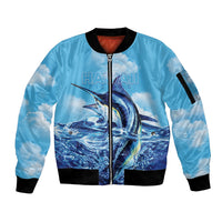 Hawaii Blue Marlin Fishing Sleeve Zip Bomber Jacket LT05 Unisex Blue - Polynesian Pride